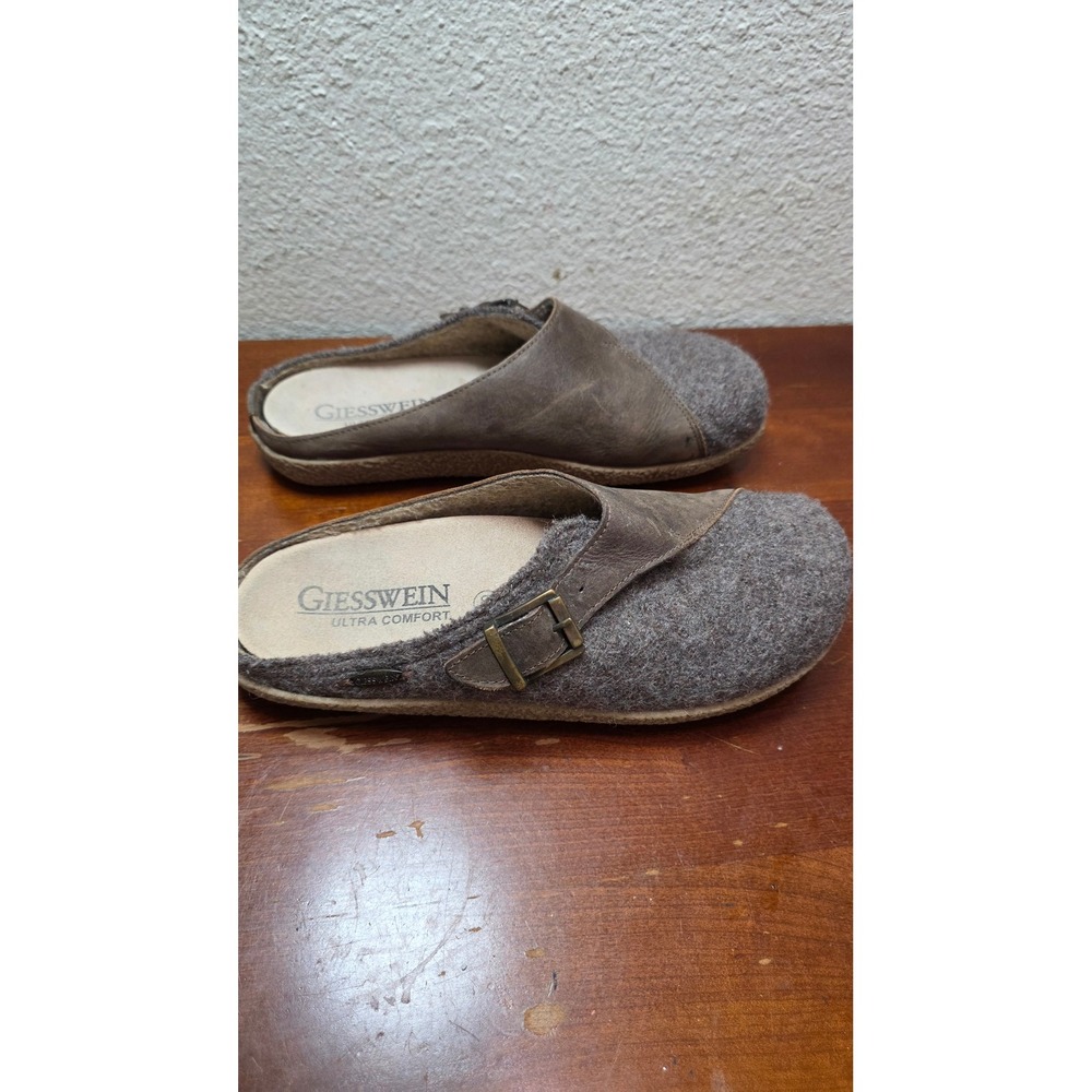 Giesswein Clogs Women‎ 40 Brown Wool Leather Buckle Ultra Comfort Slippers Mules